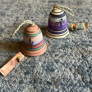 Tesa 2 Southwestern Hand painted Clay Christmas Bells Tribal Designs
